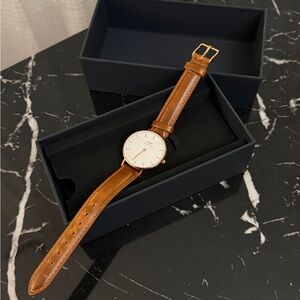 Daniel Wellington Brown Leather Watch with Gold Accents